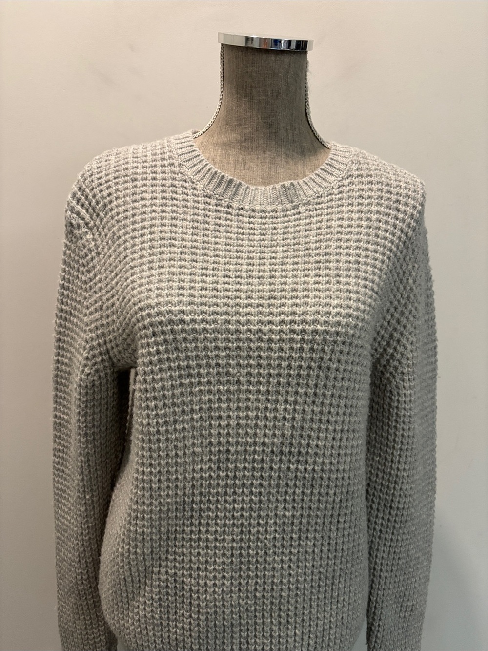 AllSaints Wool Waffle Knit Sweater Grey Oversized Size S - Picture 4 of 15